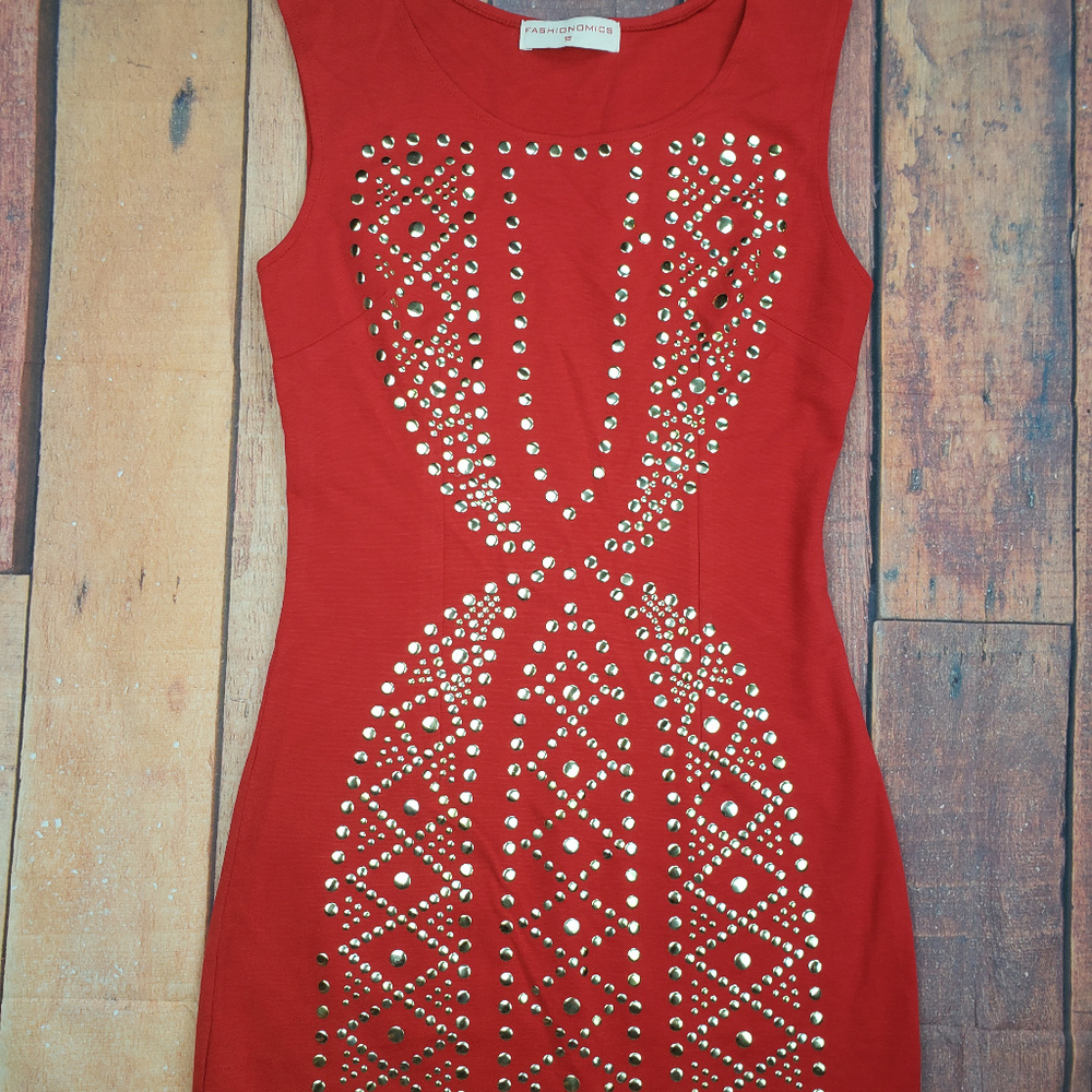 Fashionomics Sleeveless Orange Dress with Gold
